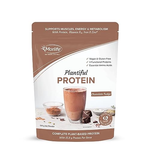 Morlife Plantiful Vegan Protein Powder - Chocolate Fudge | Best Tasting Plant Protein Powder | Gluten Free | Dairy Free | Soy Free | BCAAs | Vegetarian Protein Powders 510g. (14 Serves)