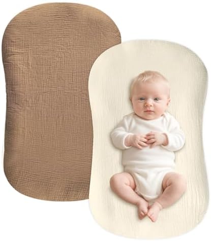 Hooyax Muslin Baby Lounger Cover 2 Pack, Soft and Breathable Newborn Lounger Cover, Adorable Baby Nest Slipcover for Boys Girls, Covers Only (Brown, Wheat)