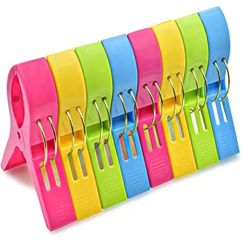 JABINCO Beach Towel Clips Chair Clips Towel Holder,Plastic Clothes Pegs Hanging Clip Clamps, Yellow,Blue,Green,red (Pack of 8) Cover