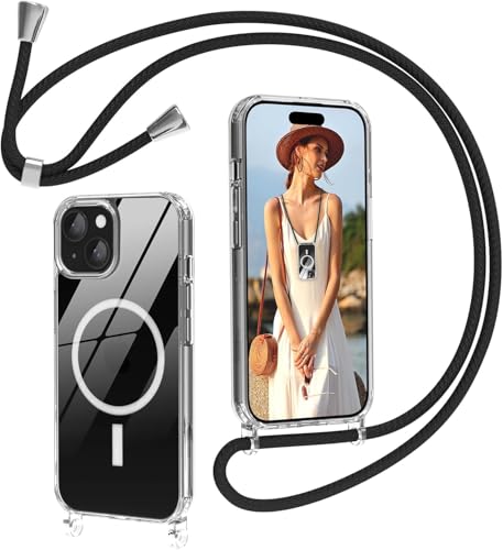 Nupcknn für iPhone 13 Hülle mit Band MagSafe,Magnetische Handykette Transparent Handyhülle (Abnehmbar Einstellbar) Necklace mit Kordel zum Umhängen Kameraschutz Handy Kette Stossfest Schutzhülle