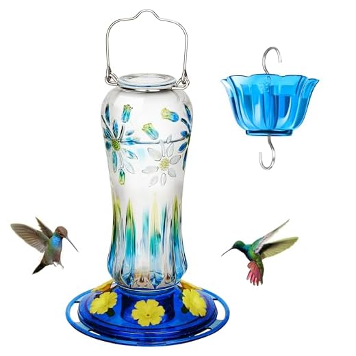 Kingsyard Hummingbird Feeder for Outdoors Hanging, Glass Hummingbird Feeders with 5 Feeding Stations, 25 Ounces, Blue (Ant Moat Included)