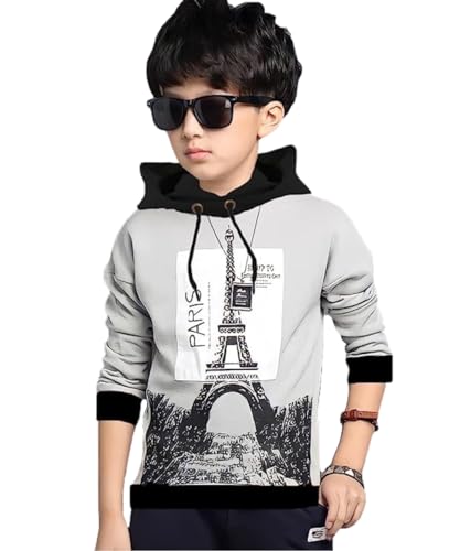 Image of ATLANS Cloths Kids Boys & Girls Hooded Neck Full Sleeves Typography Printed T Shirt, Olive Green, Pack of 1