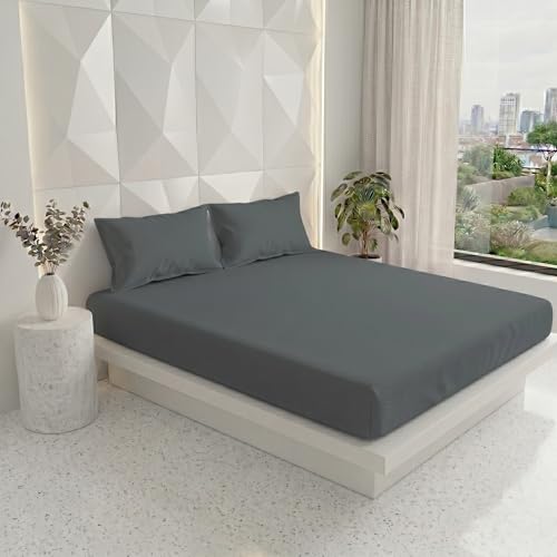 Image of Filymore Double Bedsheet for Double Bed | Grey Solid Bedsheet | 240 TC Soft Microfiber Bed Sheet with 2 Pillow Covers | Breathable, Wrinkle Resistant & Fade Resistant Bedding Set | 90 x 95 Inches