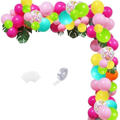 NOT HOME Tropical Balloons Garland Kit, 117 pcs, Unisex, Blue, Green, Pink, Jungle Theme, for Summer Party Decorations Cover