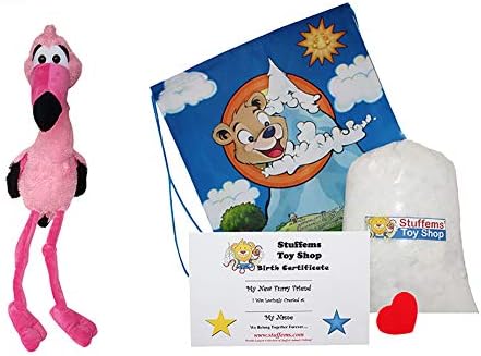Stuffems Toy Shop Make Your Own Stuffed Animal Cuddly Soft Cuddly Dazzle the Flamingo Kit 16"- No Sew - Kit with Cute Backpack! image 4