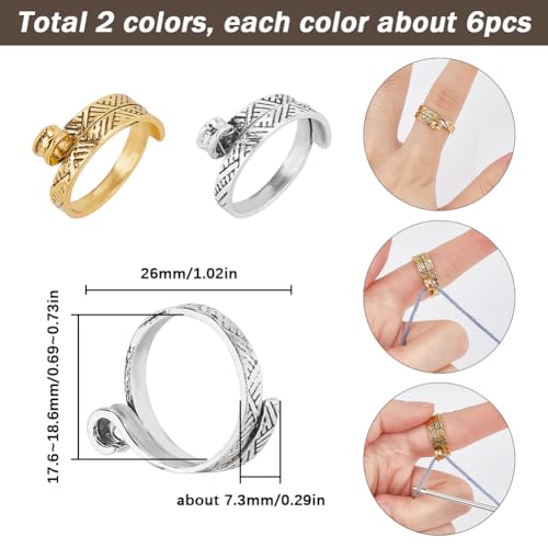 SUNNYCLUE 1 Box 12Pcs Crochet Ring Set Yarn Rings Knitting Rings Adjustable Crochet Hook Ring Vintage Crochet Rings Tension Ring Finger Yarn Guide Rings for Crocheting Knitting Accessories Women - Image 2