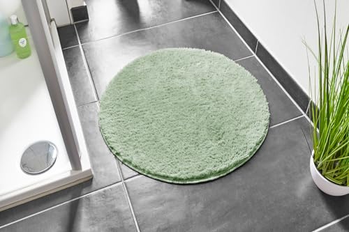 andiamo Badematte rutschfest Florida - Badezimmerteppich weich und flauschig - Badteppich rutschfest waschbar Duschvorleger Badvorleger für Badezimmer 60 cm rund Salbei