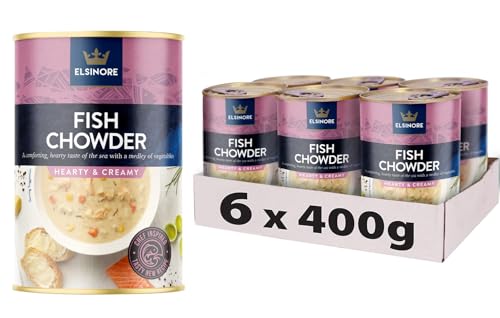 Image of Elsinore Classic Fish Chowder with Pollock and Salmon 400g (Pack of 6) - Hearty and Creamy Fish Soup