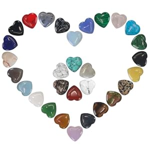 Healing Crystals,Virekm 30PCS Heart Healing Crystals Amethyst Heart Love Stones Set Palm Thumb Gemstones Chakra Reiki Balancing Gifts for Men Women (Colorful – 30 PCS)