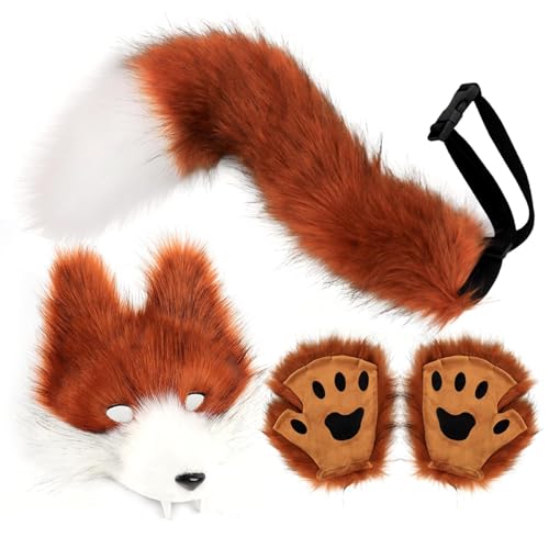 Queue et oreilles de loup en peluche synthétique pour spectacle et bal