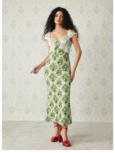 Image of GORGLITTER Women's Sweetheart Neckline Wedding Guest Tea Party Maxi Dress | Boho Vintage Dress, Bridal Shower Dresses for Guest, Floral Dress, Cocktail Birthday Dress,