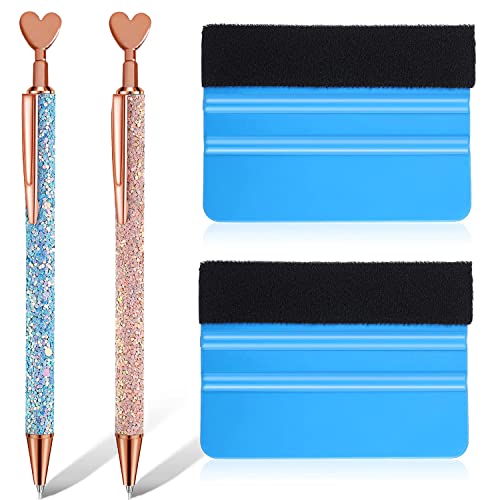 buysigo 2 Count Pink Glitter Vinyl Weeding Tool, 2 Pieces Air Release Pen & Squeegee Set for Craft Weeding, Essential Adhesive Vinyl