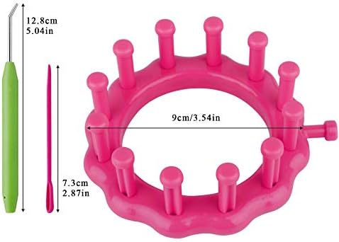 Coopay 12 Peg Flower Loom Knitting, Wool Loom Set with Needle, Hook and Instructions, Small Round Knitting Loom for Baby Hat Socks, Starter Loom For Beginners Children, Diameter 9cm/3.5 in, Pink