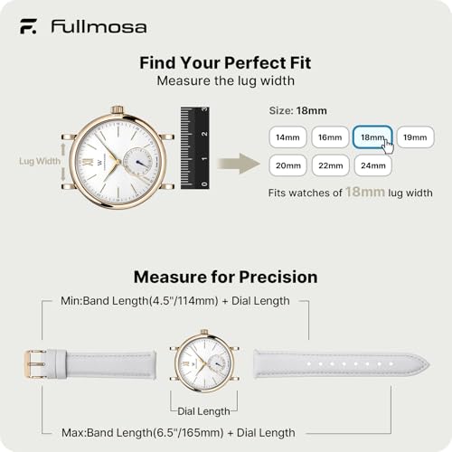 Image of Fullmosa 18mm Quick Release Leather Watch Band for Garmin | Traditional Smartwatch Replacement Strap for Garmin Venu 2S /3S /4(41mm) Women Men Formal Daily, White&Rosegold Buckle