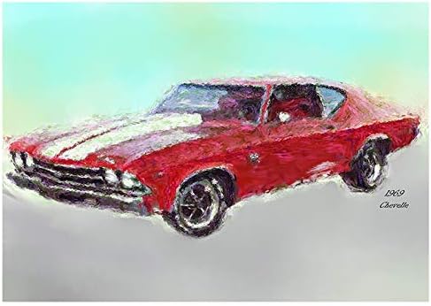 Tarjeta de cumpleaños de pintura digital Chevelle 1969. (En el interior dice: Feliz cumpleaños)