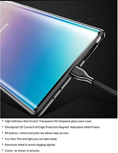 Shockproof Magnetic Adsorption Case Front And Back Tempered Glass Full Screen Coverage One-Piece Design Flip Cover For Samsung Galaxy Note 10 Plus Sm-N975U Verizon #TOP3