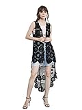 Anna-Kaci Women's Crochet Long Vest Boho Sleeveless Kimono Cardigan Swimwear Cover up, Black, One Size