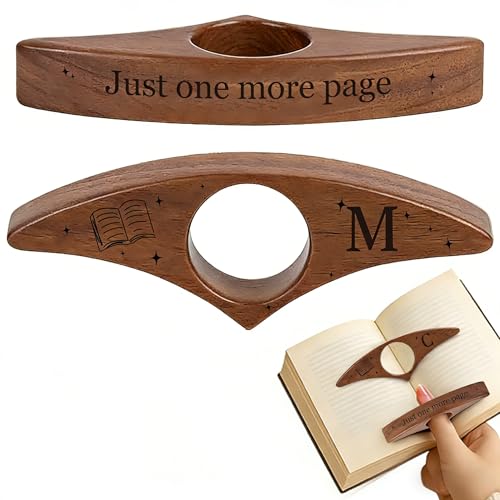 Personalized Wooden Thumb Book Page Holder Engraved with 26 Letters Initials Reading Bookmark Gift for Book Lovers Readers Women Men Teachers Christmas Birthday(Black Walnut Wood-A M)