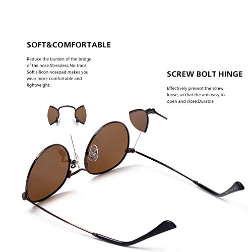 Image of Small Round Polarized Sunglasses Retro Men Women Mirrored Lens Metal Frame Circle Sun Glasses Shades