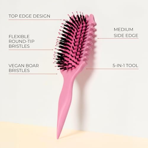 Image of Bounce Curl Define EdgeLift Brush, 5-in-1 Tool for Effortlessly Defined Curls, Waves & Coils, Reduces Frizz - Pink