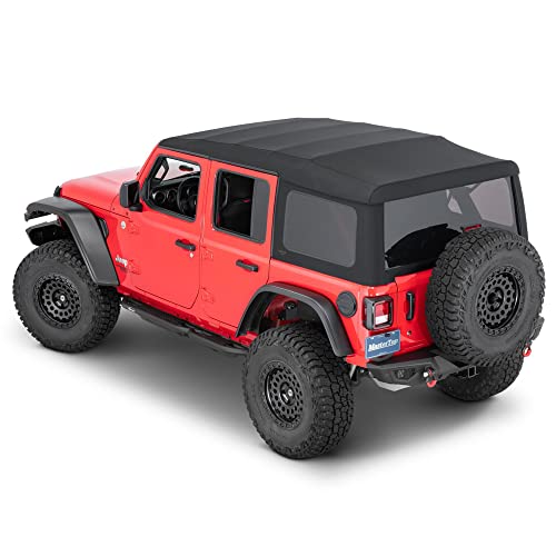 MasterTop Complete Soft Top with Hardware - Fits Jeep Wrangler JL 4-Door 2018-2023 - Jeep Wrangler JLU Soft Top 4 Door Jeep Wrangler Soft Top - Jeep JL Soft Top 4 Door, Black MasterTwill