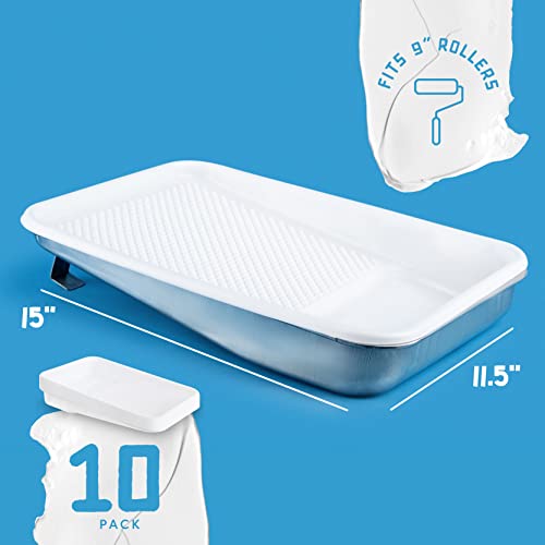 Metal Paint Tray And Liner Set, 9 Inch Paint Roller Trays, Paint Pans Trays, Pack Includes 1 Metal Tray And 10 Plastic Disposable Paint Liners, Fit 9" Painting Rollers, 1-Quart Capacity (10 Pack) #TOP1
