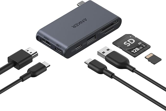 Image of Anker Nano USB C Hub, 6-in-1 Compact USB-C Hub with 85W PD Charging (Charger Not Included), 4K@60Hz HDMI, 10Gbps USB-C, 5Gbps USB-A, SD /TF Card Readers, for MacBook, Lenovo, HP, and More