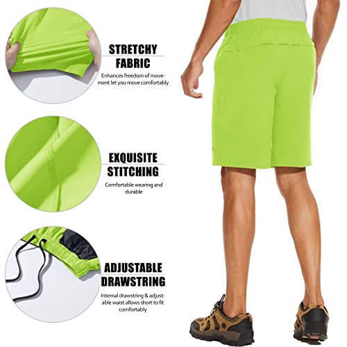 Magcomsen Athletic Shorts For Men Hiking Shorts For Men With Zipper Pockets Mens Running Shorts Workout Shorts Quick Dry Shorts For Men Yellow Green #TOP2