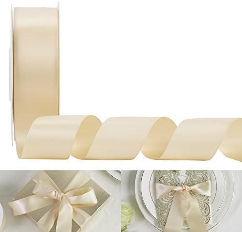 HUIHUANG Champagne Ribbon Satin Double Face 1.5 inch Wide Satin Ribbon 50 Yards Silk Satin Ribbon for Gift Wrapping Hair Bows Making Floral Bouquet Wedding Invitation Decor Party Favor Craft Supplies