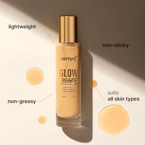Image of Sotrue Glow Digger Body Glow Spray | Pearlescent Gold Shimmer Mist for Radiant Skin | Lightweight, Waterproof & Non-Greasy Body Highlighter | Hydrating Body Makeup for Women (Pack of 2)