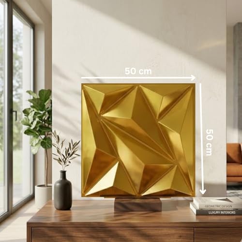 Image of Kayra Decor Luxury 3D PVC Wall Panels - Alps Pattern, Gold Finish | 19.7 inch x 19.7 inch | Pack of 12 | Covers 32.28 Sq. Ft. | Stylish Wall Cladding for Home & Office Interiors