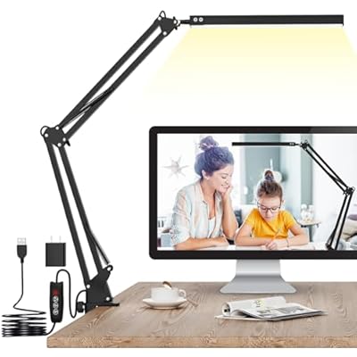 ZTree LED Desk Lamp, Desk Light for Home Office, Adjustable Table Lamp with Clamp, 3 Color Modes 10 Brightness Levels LED Lamp with Memory Function