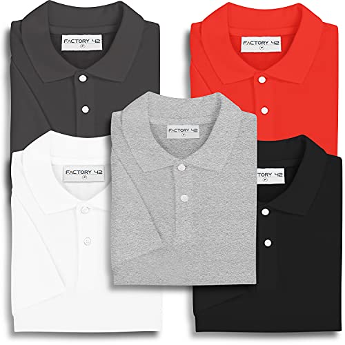 Kit 5 Camisas Polo Masculina Lisa Factory 42 (Vermelho, branco, mescla, chumbo, preto, G)