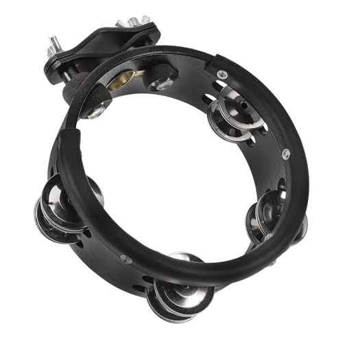 COOLHIYA Mounted Tambourine Drum Bell 6-inch round Black Wooden Tambourine with Clip for Drum Kit Expansion, Replaceable Percussion Instrument Suitable for Music Performance and Practice