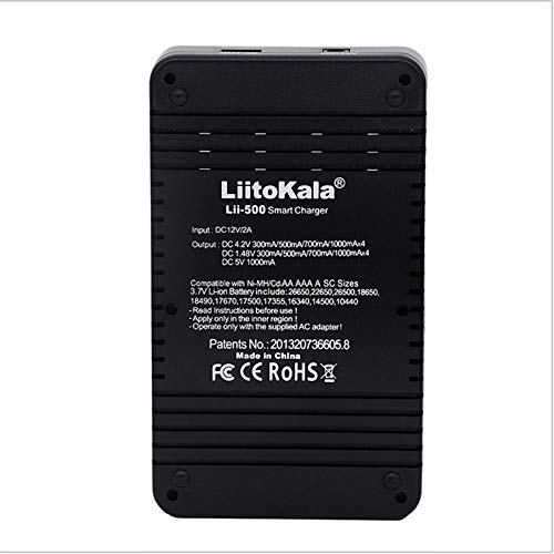 Mouchao Liitokala Lii-500 18650 26650 21700 4-sleuf LCD-universele lader zwart - Afbeelding 8
