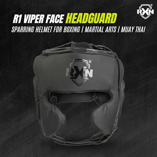 Image of RXN R1 ViperFace Head Guard - MMA Training Headgear(Black /Black,S)