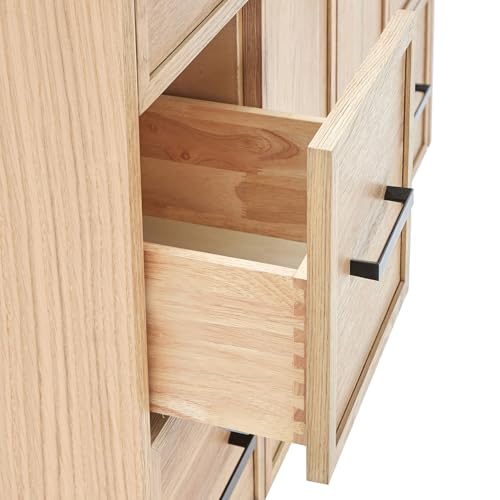 ARIEL Kelly 49-Inch Slim Shaker Design Bathroom Vanity with Rectangle Sink, American White Oak, 1.5-Inch Pure White Quartz Countertop & Backsplash, Soft-Closing Doors & Dovetail Drawers, Matte Black