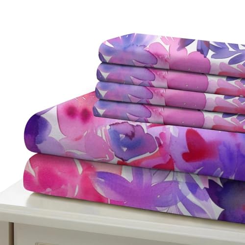 Housse de couette 260x220cm fleurs aquarelle 3D en microfibre respirante