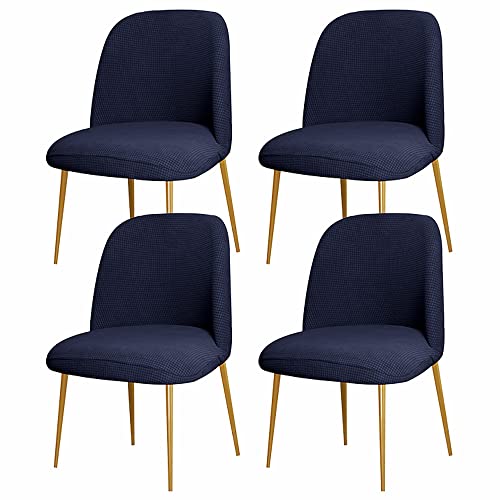 Lipor Set Of 4 Stretch Jacquard Navy Dining Chair Covers Mid Century Modern Curved Chair Slipcover Armless Chair Cover Reusable Washable Furniture Cover For Home Decor Banquet (Navy) #TOP1