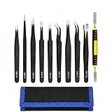 Rackii 10PCS Precision Tweezers Kit, ESD Safe Anti-Static Anti-Magnetic Stainless Steel Fine Tip Set with Storage Bag and Pry Tool for Electronics Repair, Soldering, Jewelry Making, Lab and Model Work