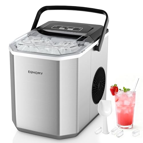 EUHOMY Eiswürfelbereiter: 9 Eiswürfel in 6 Minuten, selbstreinigend, 2 Eisgrößen, 12 kg/24...