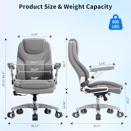 Image of Big and Tall Office Chair with 5D Arms, Fabric & PU Leather Heavy Duty Desk Chair, Adjustable Lumbar Support & Height, Tilt Function, High Back Ergonomic Executive Computer Chair