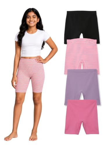 Image of mackly Girls Inner Shorts (Pack of 4) | 2-in-1 Seamless Panty Shorts with Gusset | Soft Breathable Base Layer for Dresses, Skirts