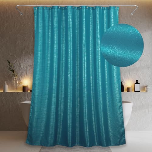 Popkozzi Teal Green Glitter Shower Curtain: Turquoise Aqua Sparkly Metallic Shimmery Bling Shiny Fabric Decorative Shower Curtains for Bathroom - Luxury Modern Chic Design Waterproof Washable - 72x72