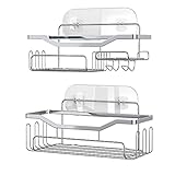 【Multifunktionale duschregal】Die 2 Duschkorb sind mit Seifenschale gestaltet, Rasiererhalter und 9 Haken, lassen Shampoo, Conditioner, Seife, Badeschwamm, Handtuch Rasierer & Körperwäsche bequem in einem Bereich gelagert, gibt ein sehr sauberes und ordentliches Aussehen zu Ihrem Bad