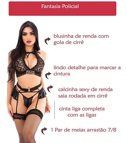 Fantasia Policial Sexy Memphis com meia Arrastão Tamanho:GG