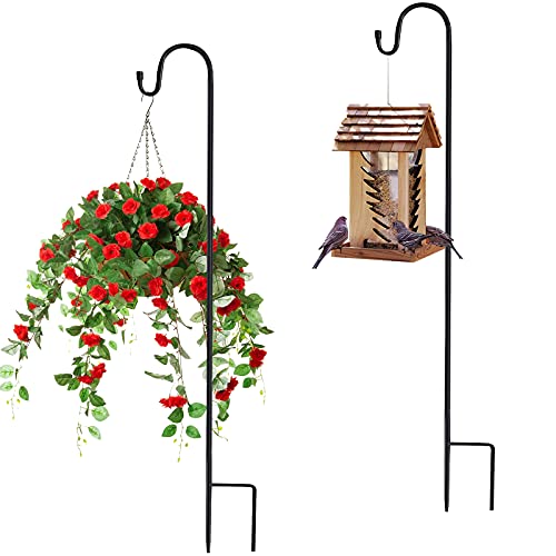 NUZEKY 2er Set Garten Schäferhaken Laternenstangen 120cm 80,5cm Metall Gartenstecker für Vogelkäfige, Solarleuchten, Laternen, Hochzeiten, Pflanzkörbe