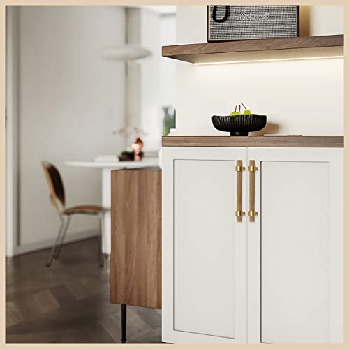 6 Pack Wood Cabinet Pulls, Beech Wood Drawer Pulls 2.5Inch Hole Centers T-Bar Modern Wooden Handles For Cabinets Dressers With Screw, Perfect Replacement Old Handles, 4.1Inch Overall Length,Rose Gold #TOP4