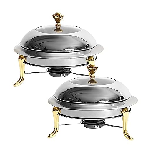 Chafing Dish Set of 2 Pcs Stainless Steel Round Durable Buffet Warmer Tray Durable Frame with Lid and Chafing Fuel Holder for Kitchen Party Dining Buffet-Without Water Pan (2 Pack)