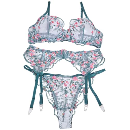 Ensemble lingerie sexy haut de gamme en dentelle ultra-fine et broderie florale précieuse